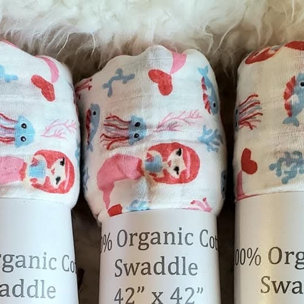 Organic Cotton Baby Bibs with Mermaid Design